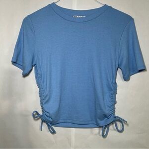 Zara Ribbed Blue Y2K Baddie Cropped Top W/ Side Ties & Ruching Size Large